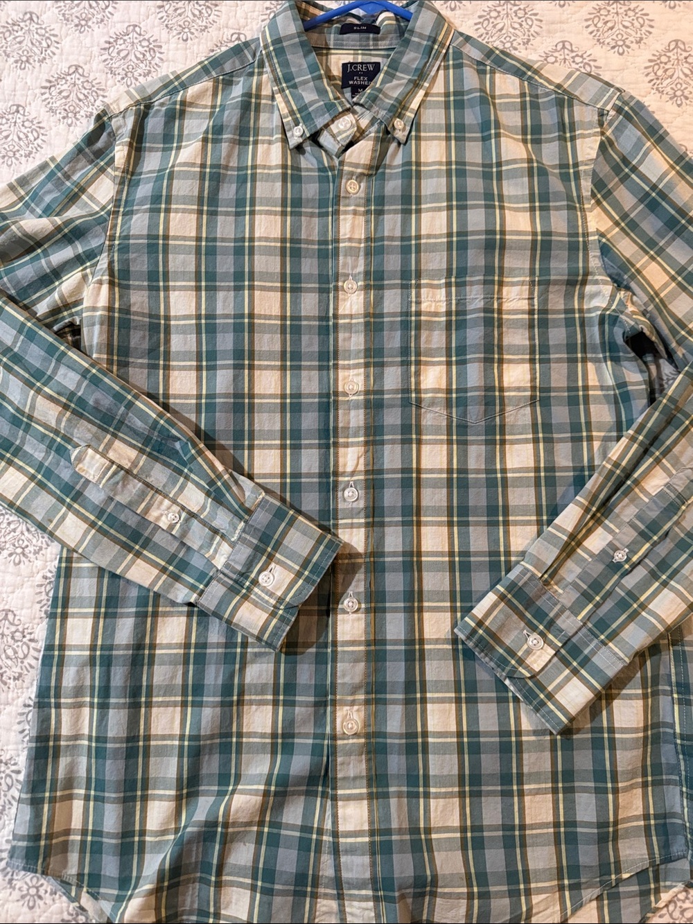 J. Crew Teal and Cream Plaid Button-Down Shirt